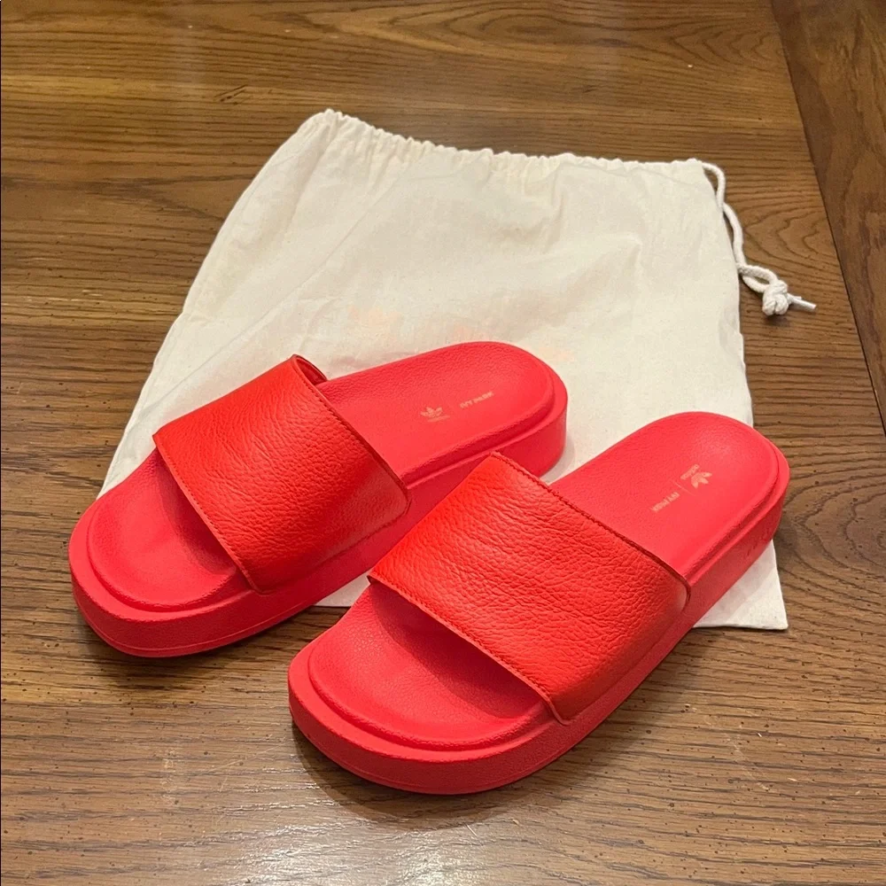 Adidas Ivy Park Red Slide Sandals with dust bag, size 8‎
